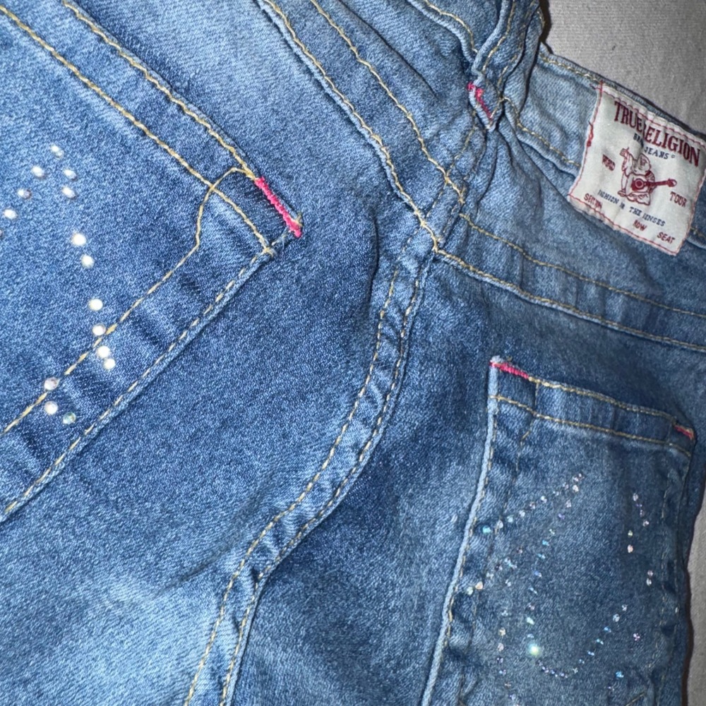 True Religion Girls Rhinestone Horseshoe Flared Jeans Size M 10/12 Twee Kidcore